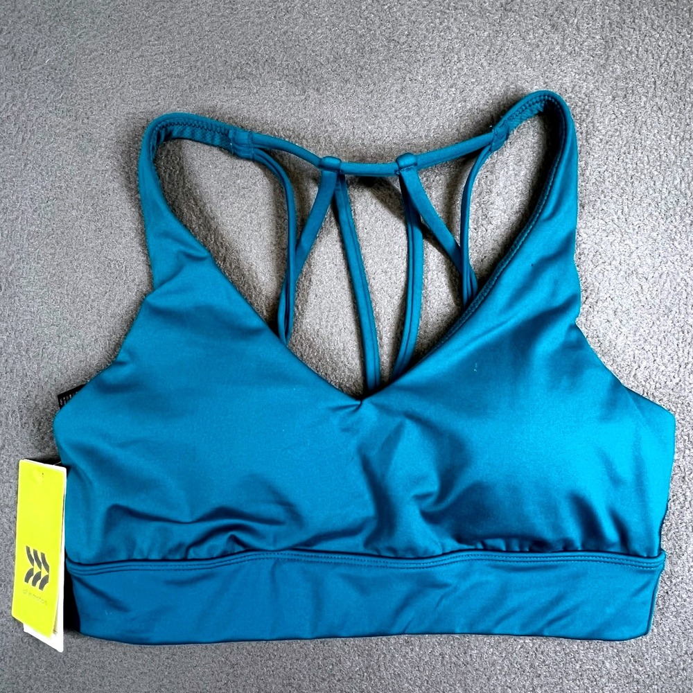 NWT All in Motion Teal Sports Bra Medium Impact Criss Cross Back Activewear